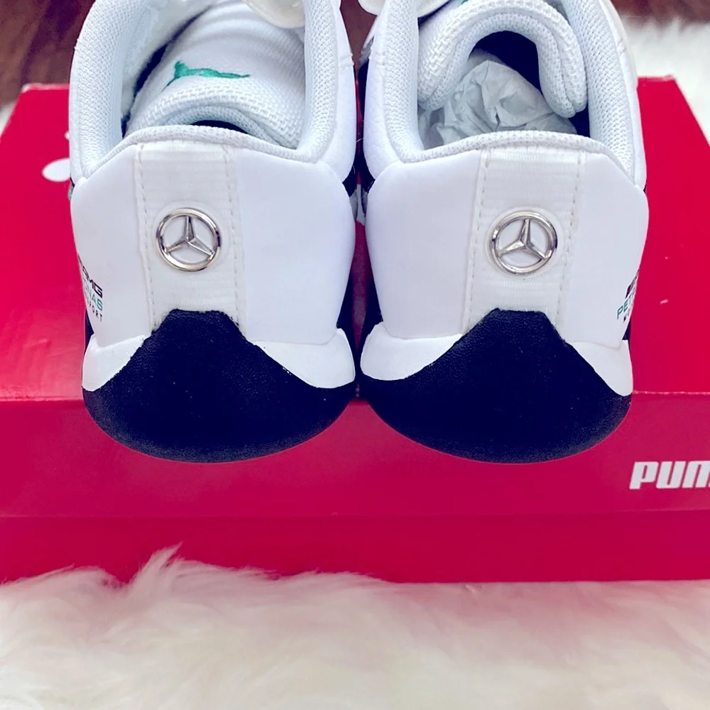 Puma Kids White and Black Sneakers with Teal Insole